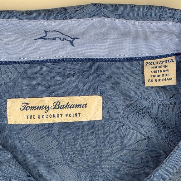 Tommy Bahama Mens 2XLT Blue Leaf Print Hawaiian Shirt The Coconut Point Tall - Picture 7 of 7